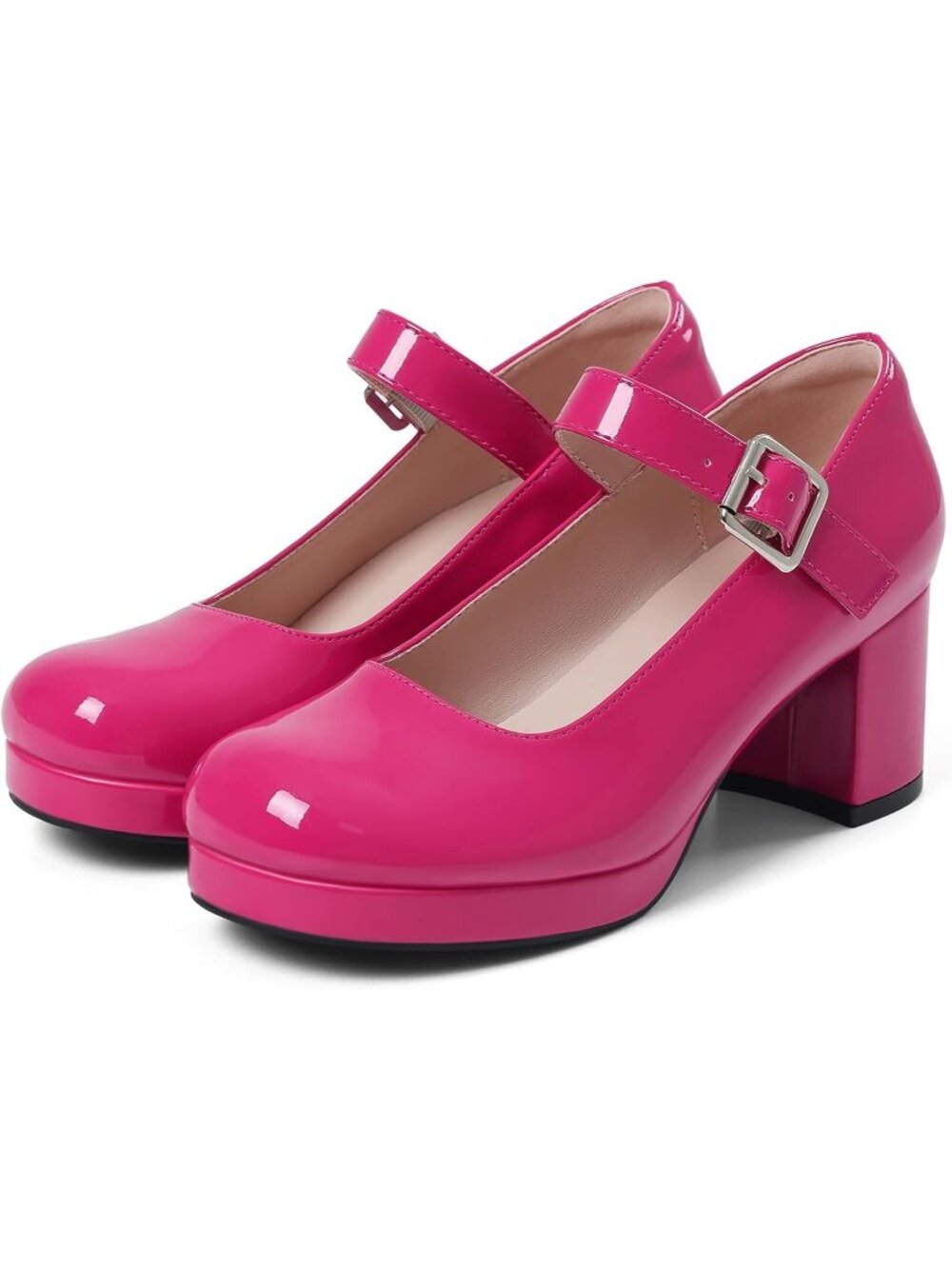 Women's Rose Low Chunky Heel Mary Jane Ankle Buckle Strap Sweet Round Toe Shoes - Picture 1 of 6